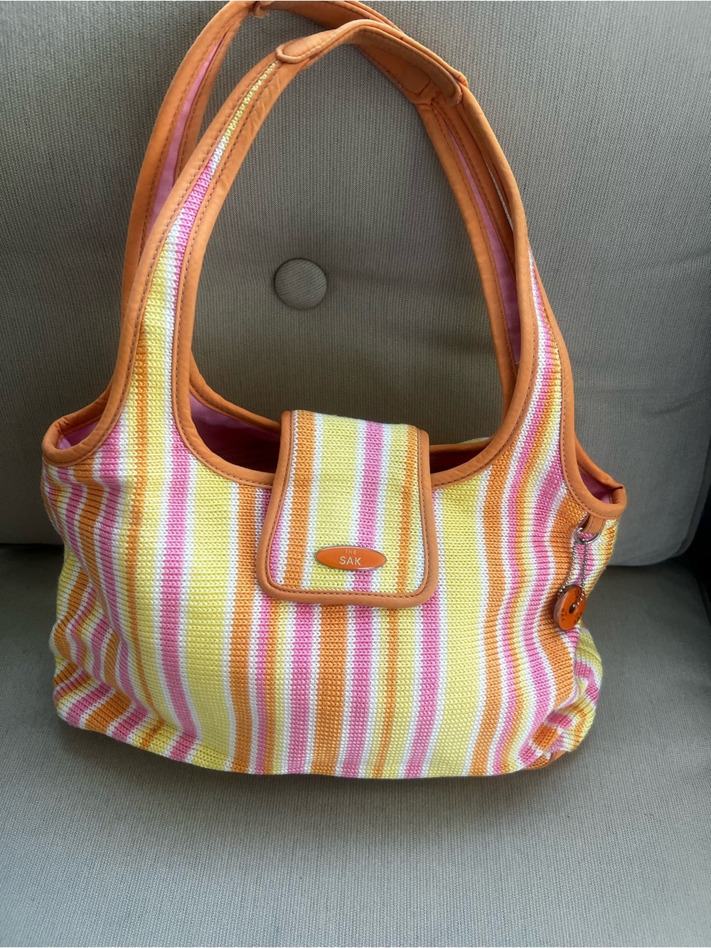 The Sak Yellow, Pink & Orange Striped Canvas Shoulder Bag